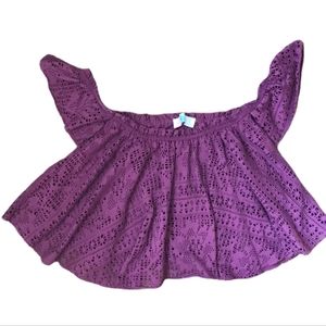 Free People Beach Free To Be Off The Shoulder Burgundy Eyelet Top XS